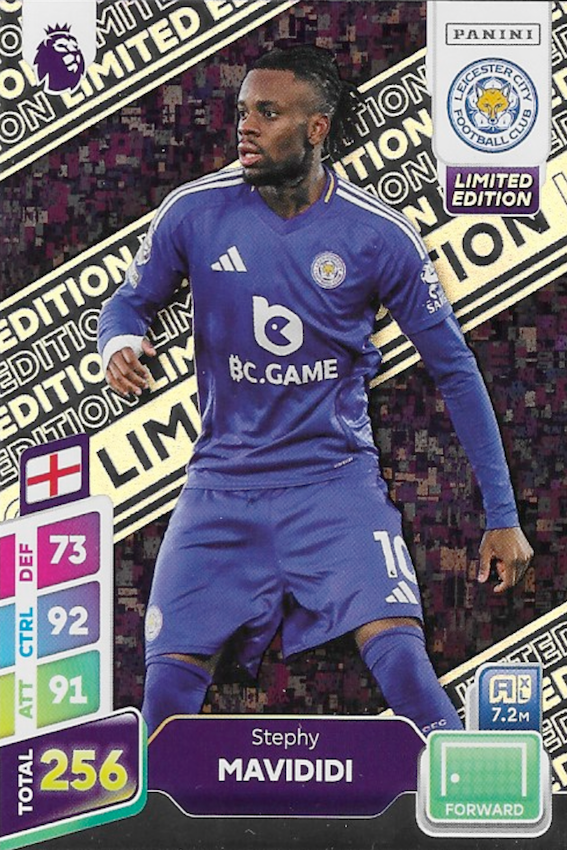 Stephy Mavididi Limited Edition Card - Premier League Adrenalyn XL PLUS 2025 (Leicester City)