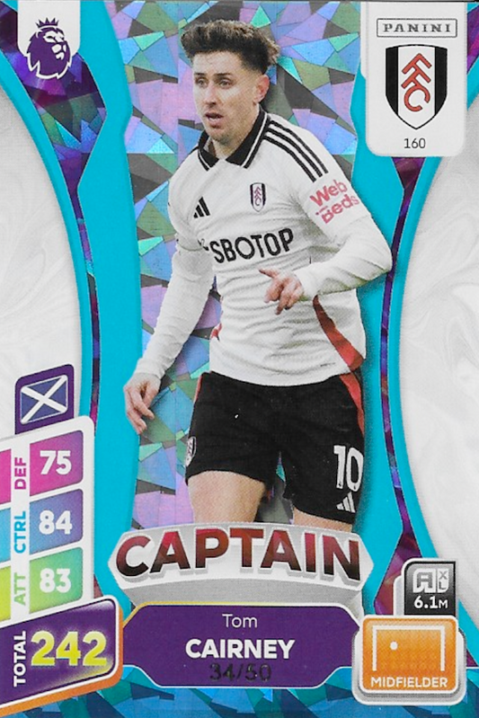Tom Cairney Blue Parallel Numbered Card #160 - 34/50 - Adrenalyn XL 2025 PLUS Premier League (Fulham)