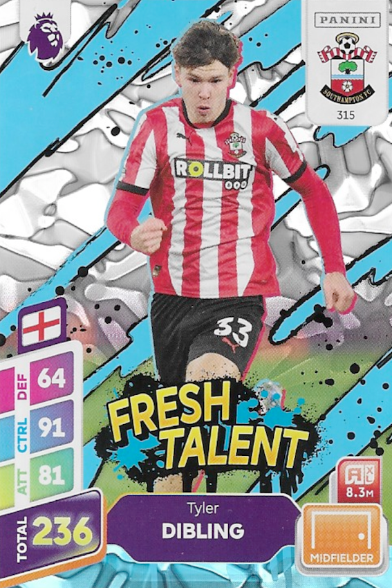 Tyler Dibling Fresh Talent Blue Parallel Card #315 - Panini Adrenalyn XL PLUS 2025 Premier League (Southampton)