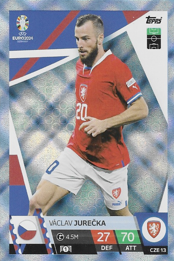 Vaclav Jurecka Blue Crystal Parallel Card #CZE13 - Topps Match Attax Euro 2024