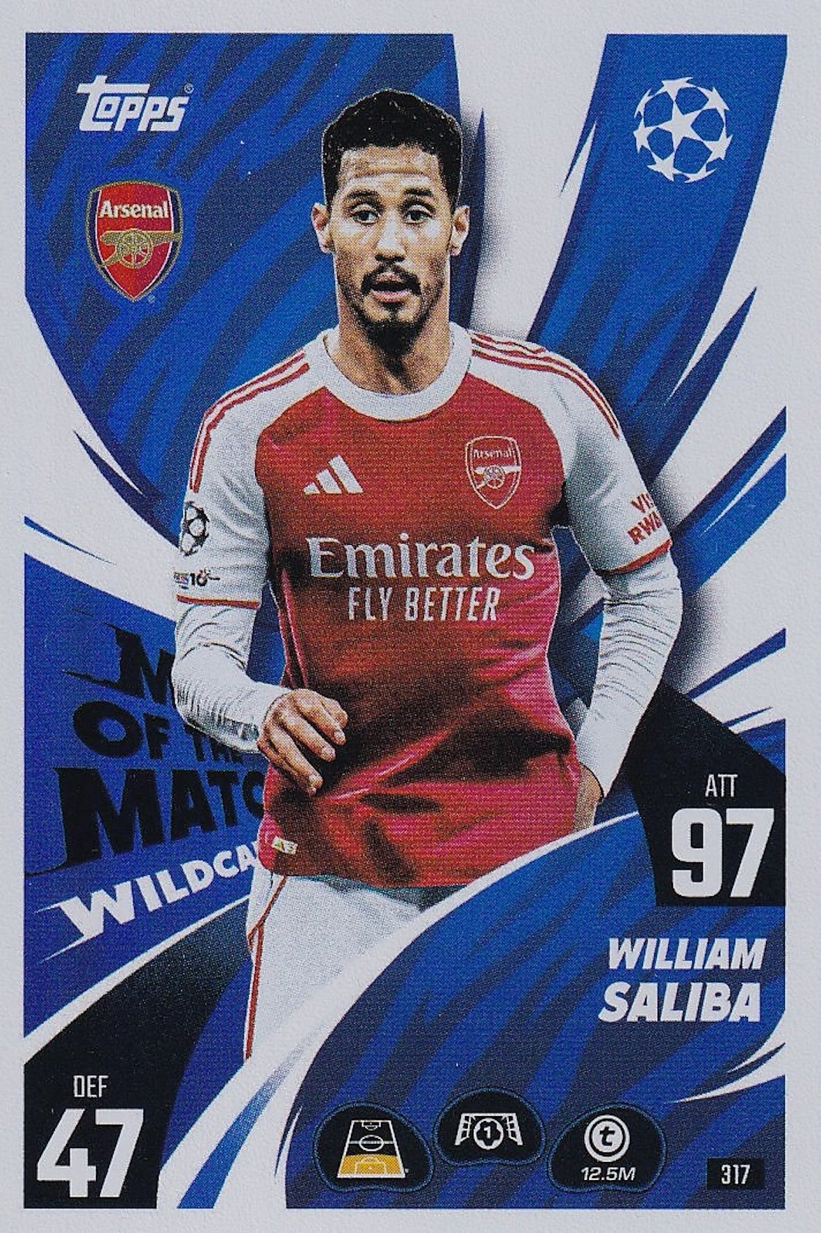 William Saliba Man of the Match Wildcard #317 - Topps Match Attax 25/26 (2025/2026) - Arsenal