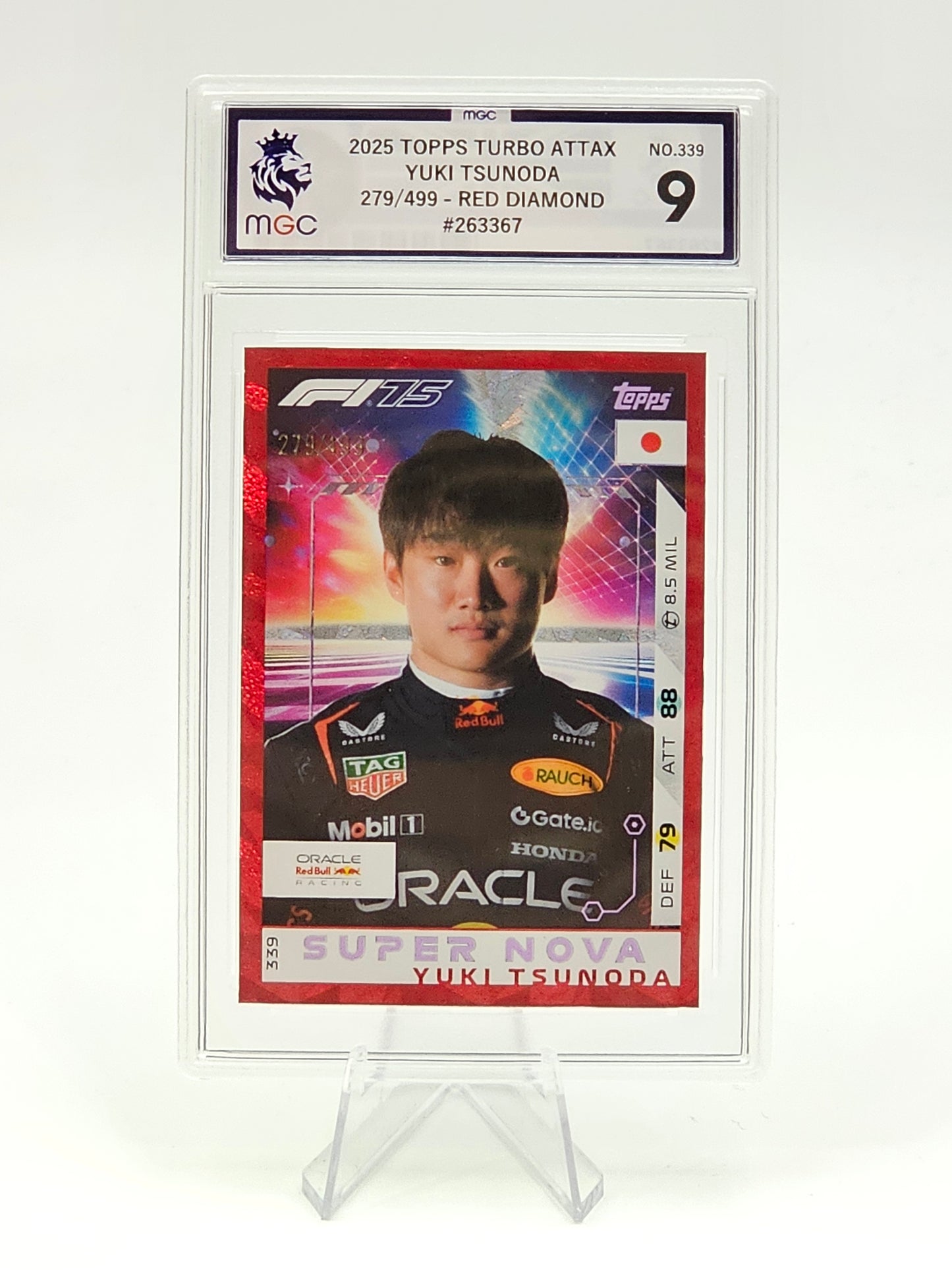 Yuki Tsunoda 2025 Topps Turbo Attax 279/499 Red Diamond MGC9 Graded Slab #339