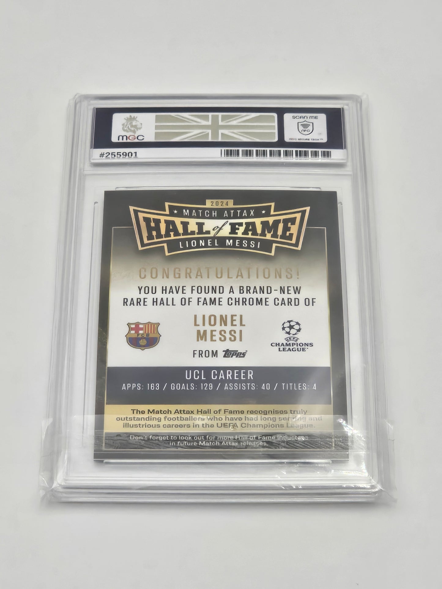 Graded Lionel Messi Hall of Fame Card HOF 4 MGC 9, Topps Match Attax 24/25 (2024/2025)