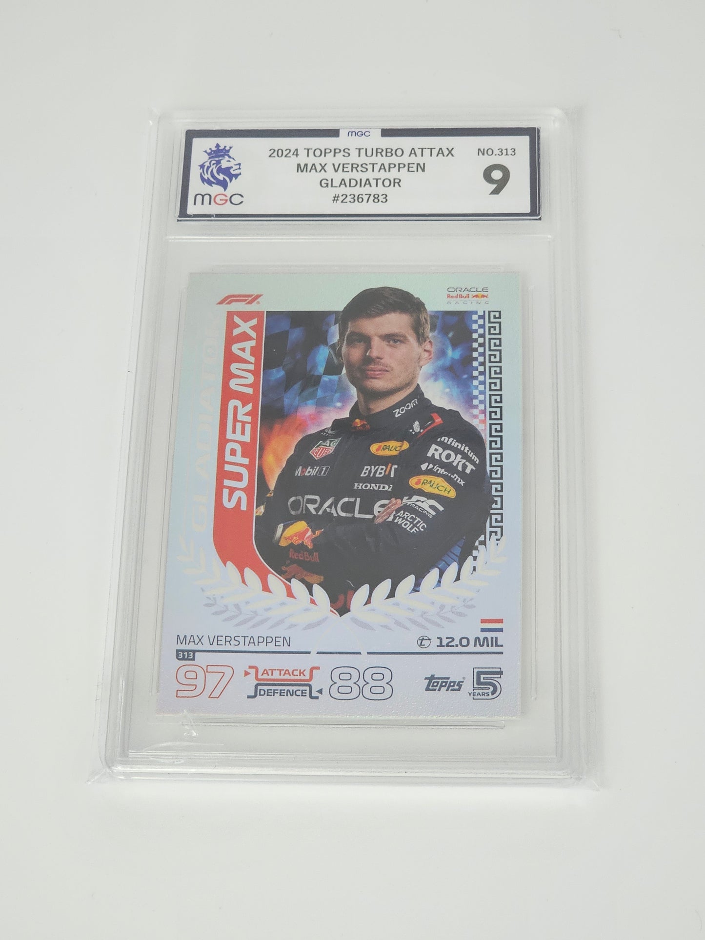 Max Verstappen, Graded Topps UK Turbo Attax F1 2024 Gladiator Super Max #313 MGC 9