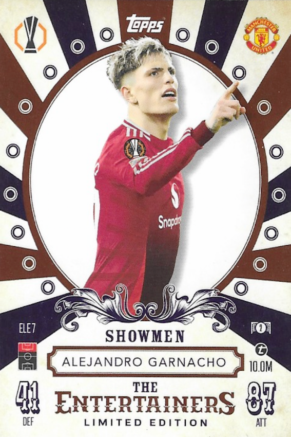 ALEJANDRO GARNACHO SHOWMEN THE ENTERTAINERS LIMITED EDITION ELE7 CARD - Topps Match Attax 2024/2025 (24/25) Man Utd