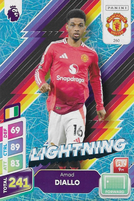 Amad Diallo Blue Parallel Lightning Card #260 - Panini Adrenalyn XL PLUS 2025 Premier League (Man Utd)