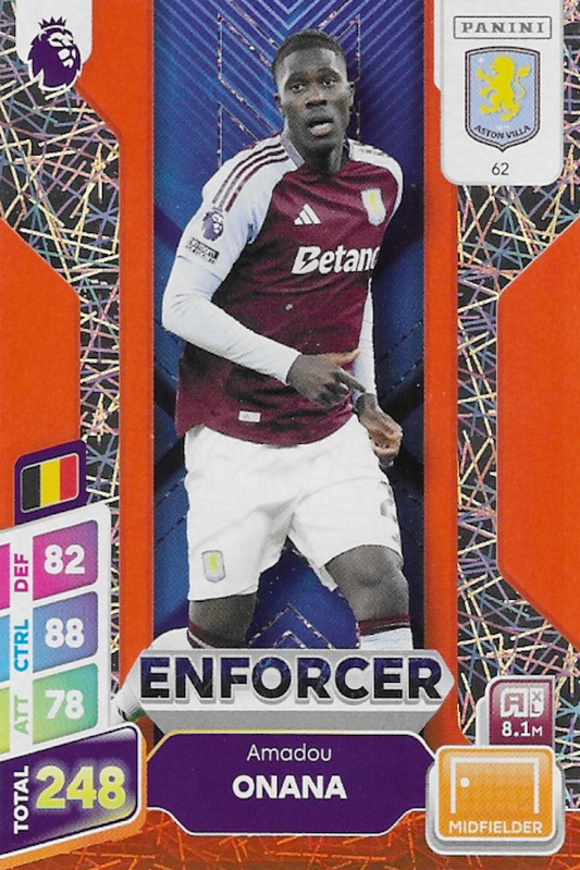Amadou Onana Enforcer Orange Parallel Card #62 - Panini Adrenalyn XL PLUS 2025 Premier League (Aston Villa)