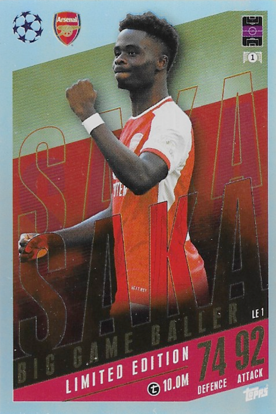 Saka Limited Edition Big Game Baller Card #LE1 - TOPPS MATCH ATTAX Extra 23/24 (2023/2024) - Arsenal