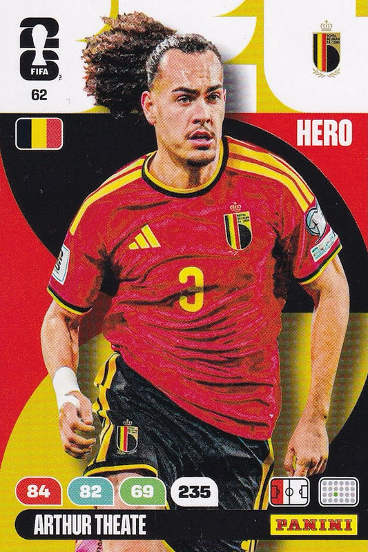 Arthur Theate Hero Base Card #62 - FIFA WORLD CUP 2026 - Panini Adrenalyn XL - Belgium