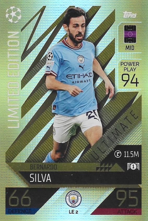 Bernardo Silva Gold Limited Edition Card No LE2 - Topps Match Attax EXTRA 2022/23