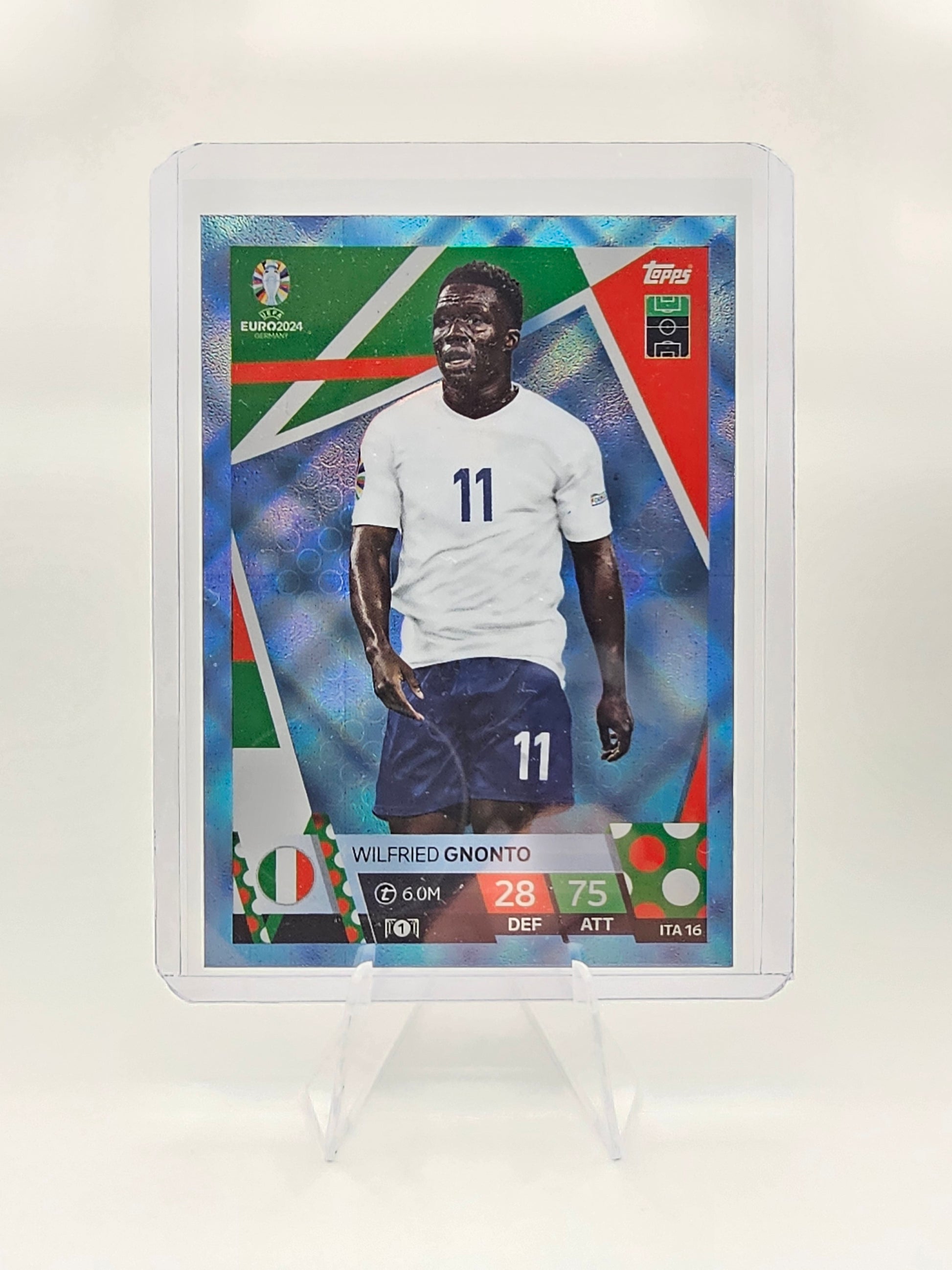 Wilfried Gnonto Blue Crystal Parallel Card #ITA16 - Topps Match Attax Euro 2024 in top loader