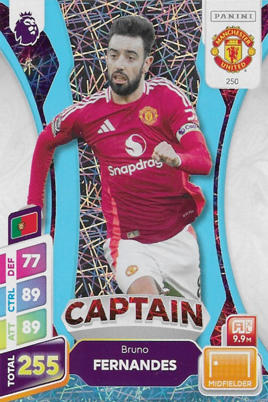 Bruno Fernandes Blue Parallel Captain Card #250 - Panini Adrenalyn XL PLUS 2025 (Manchester United)