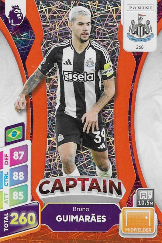 Bruno Guimarães Captain Orange Parallel Card #268 - Panini Adrenalyn XL PLUS 2025 Premier League (Newcastle United)