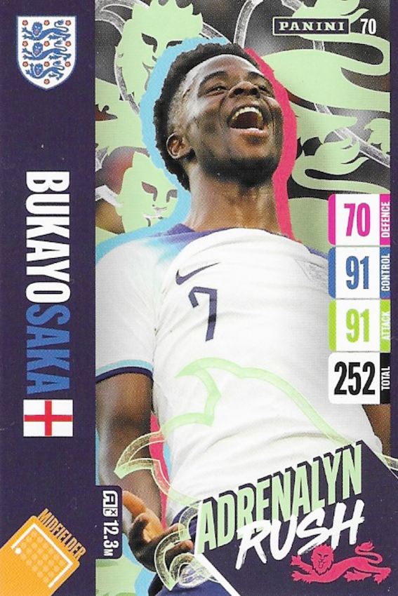 Bukayo Saka Adrenalyn Rush Card No 70 - Adrenalyn XL England 2024 Tournament Edition by Panini