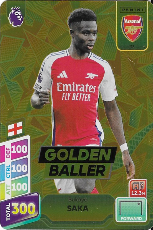Bukayo Saka Golden Baller Card #33 - Adrenalyn XL PLUS 2025 Premier League (Arsenal)