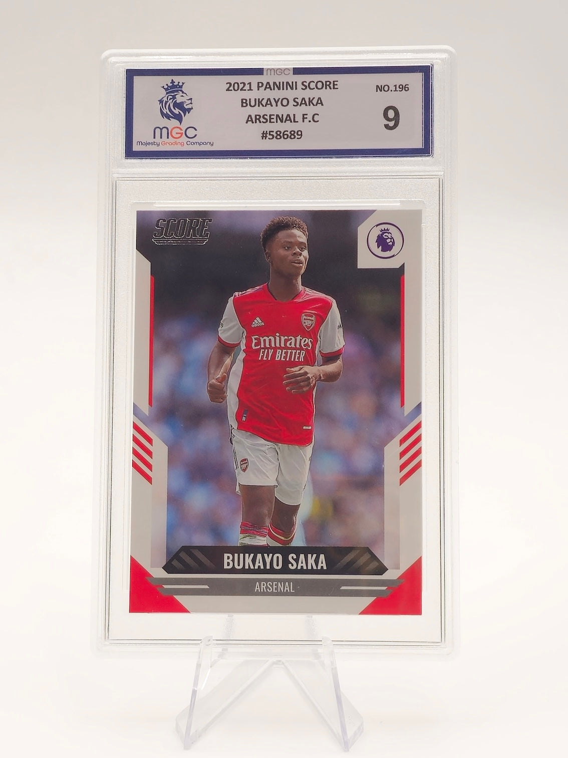 Bukayo Saka #196 Card, 2021/22 Panini Score Premier League, Graded 9 by MGC, Arsenal
