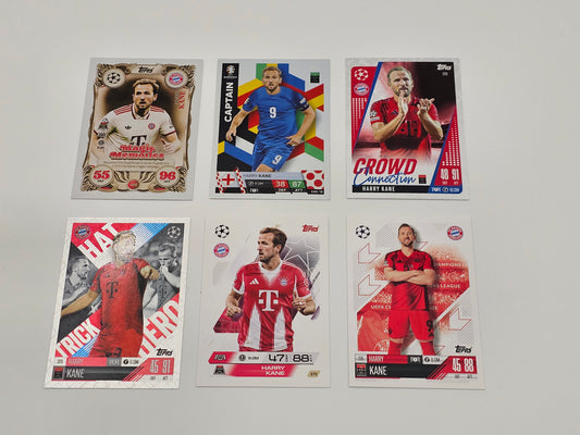 Bundle of 6x Harry Kane Football Cards, Topps Match Attax, Foils & Base