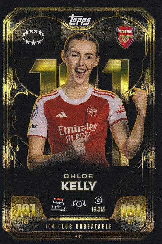Chloe Kelly 100 Club Unbeatable 101/101 Card #291, UWCL - Topps Match Attax Extra 25/26 (2025/2026) Arsenal