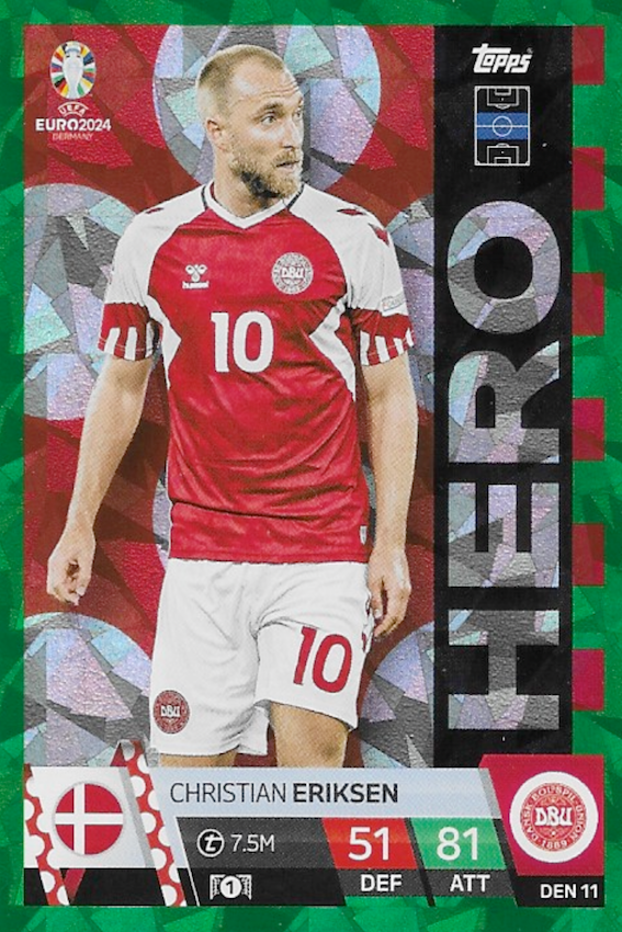 Christian Eriksen Green HERO Card Number DEN 11 - Topps Match Attax Euro 2024