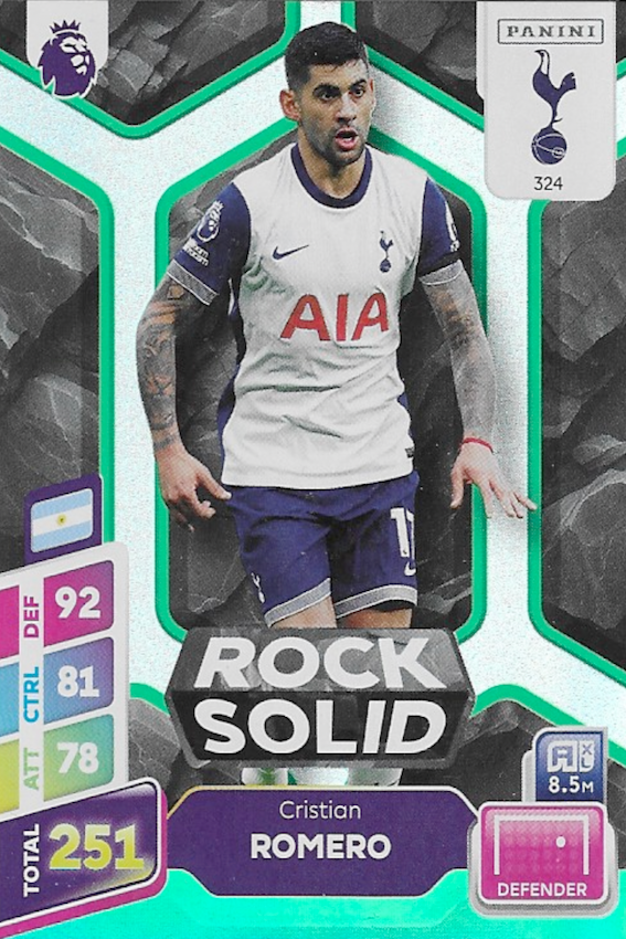 Cristian Romero Green Parallel Rock Solid Card #324 - Panini Adrenalyn XL PLUS 2025 Premier League (Tottenham Hotspur / Spurs)