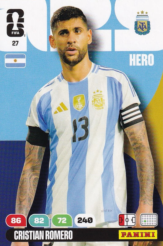 Cristian Romero Hero Base Card #27 - FIFA WORLD CUP 2026 - Panini Adrenalyn XL - Argentina
