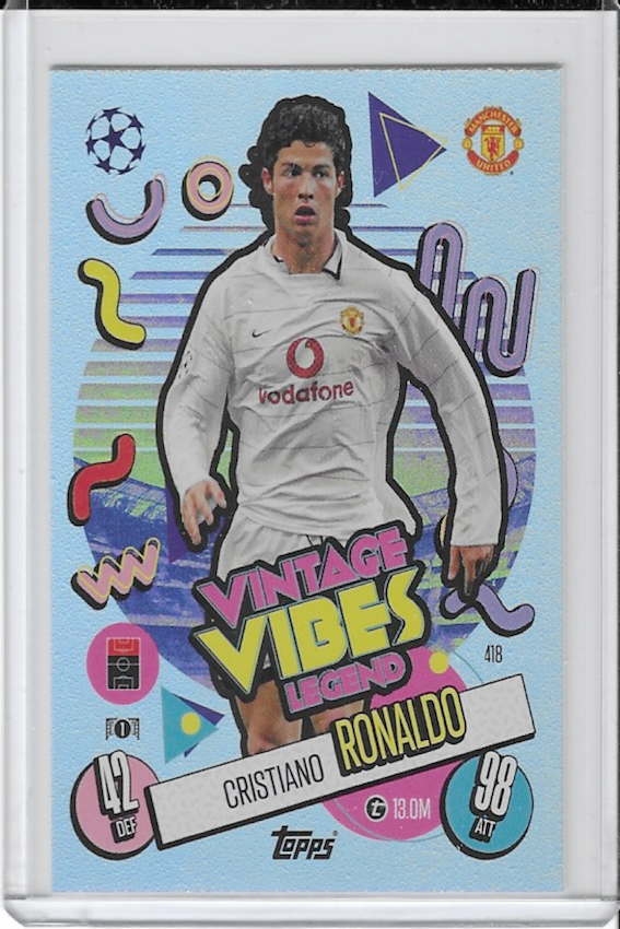 Cristiano Ronaldo Vintage Vibes Legend Card #418 - Topps Match Attax 2024/2025 (24/25) in top loader