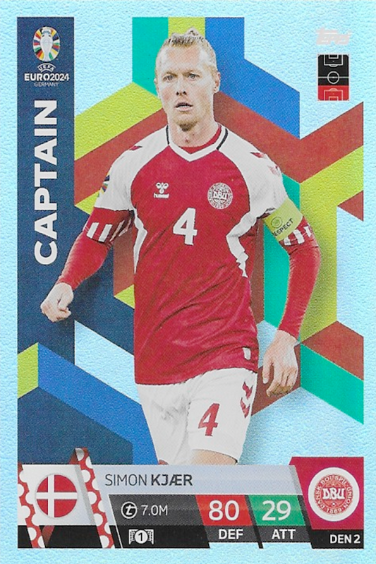 DEN2 Simon Kjaer Captain Card - Topps Match Attax Euro 2024 (Denmark)