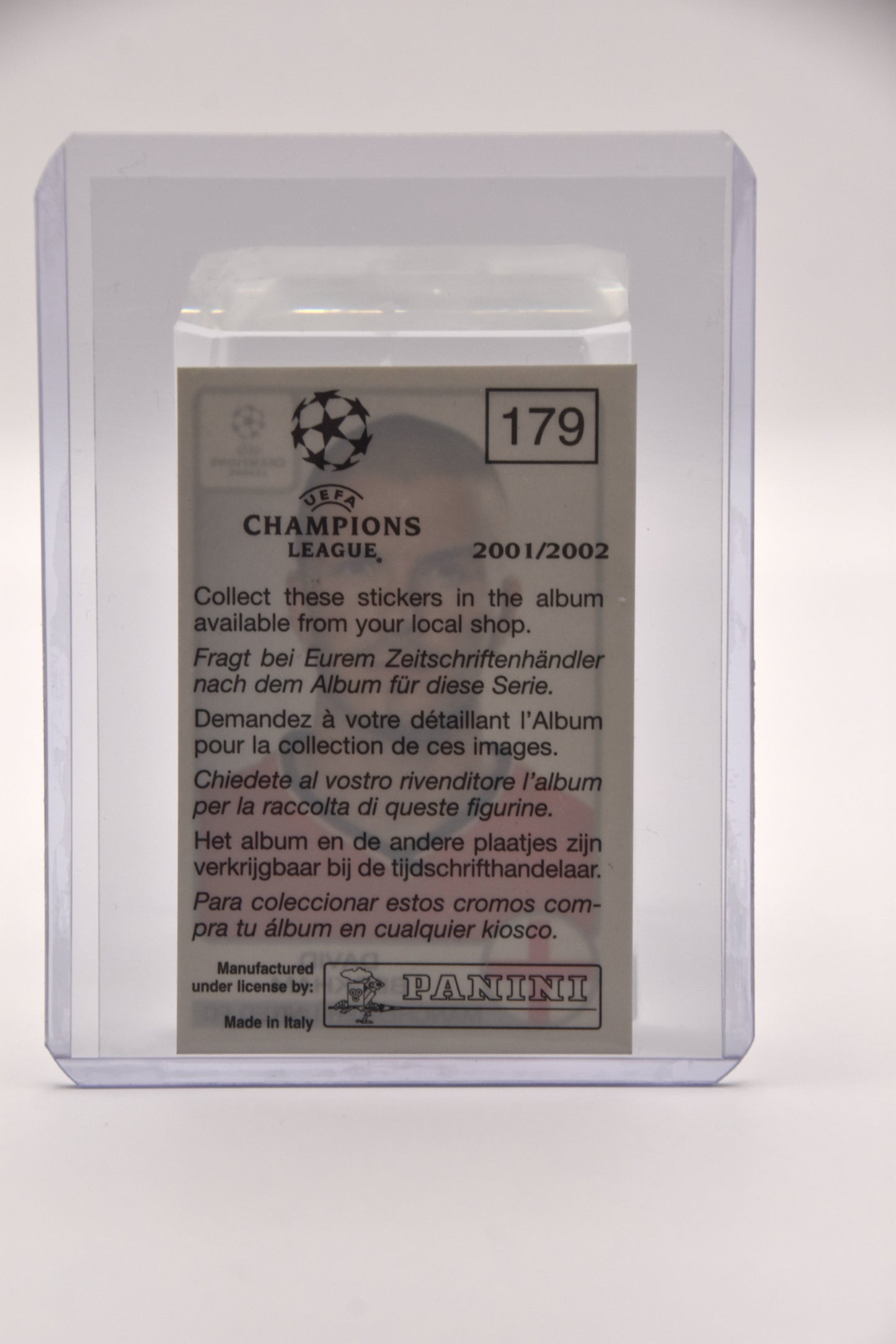 David Beckham Sticker No 179 - Panini Champions League 2001/2002 rear