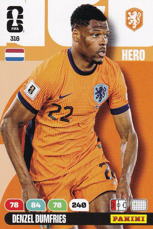 Denzel Dumfries Hero Base Card #316 - FIFA WORLD CUP 2026 - Panini Adrenalyn XL - Holland