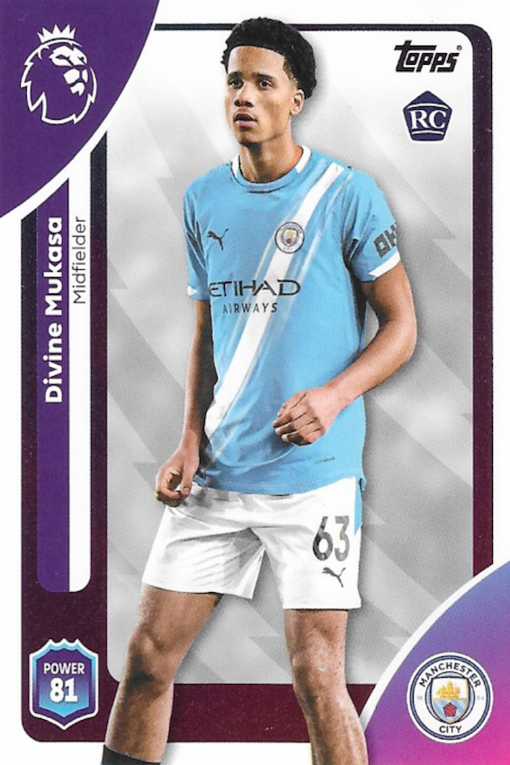 Divine Mukasa Rookie Card #186 - Topps Premier League 2025/26 RC (Manchester City)