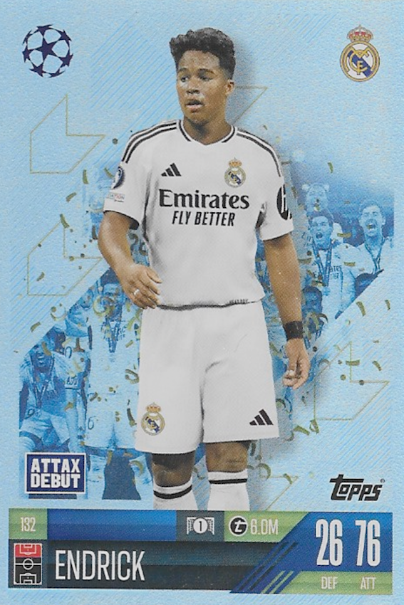 Endrick Real Madrid Attax Debut RC Rookie Card #132 - Topps Match Atta ...