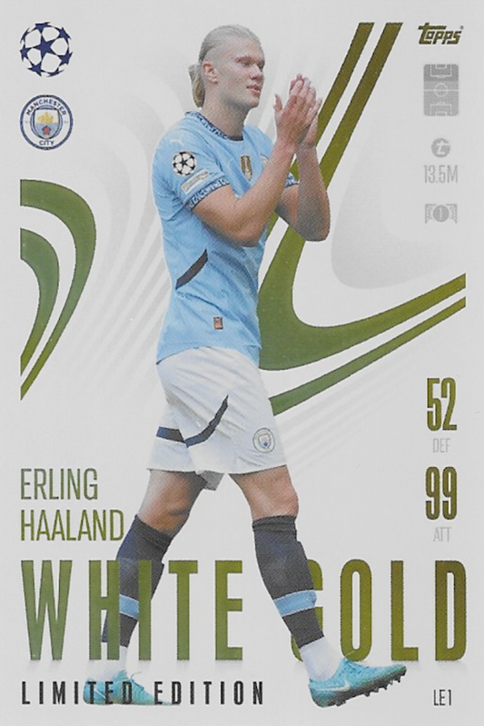 Erling Haaland White Gold Limited Edition Card, LE1 - Topps Match Attax Extra 2024 2025