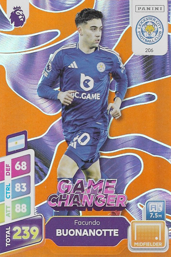Facundo Buonanotte Game changer Orange Parallel Card #206 - Adrenalyn XL Plus 2025 Premier League (Leicester City)