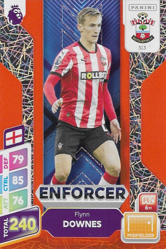 Flynn Downes Enforcer Orange Parallel Card #313 - Panini Adrenalyn XL PLUS 2025 Premier League (Southampton)