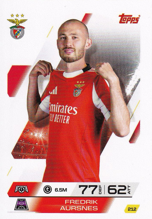 Fredrik Aursnes Base Card #212 - Topps Match Attax 25/26 (2025/2026) SL Benfica