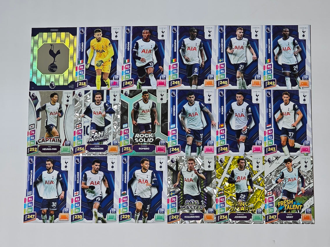 Full Team Set of all 18 Tottenham Hotspur Cards - Panini Adrenalyn XL PLUS 2025