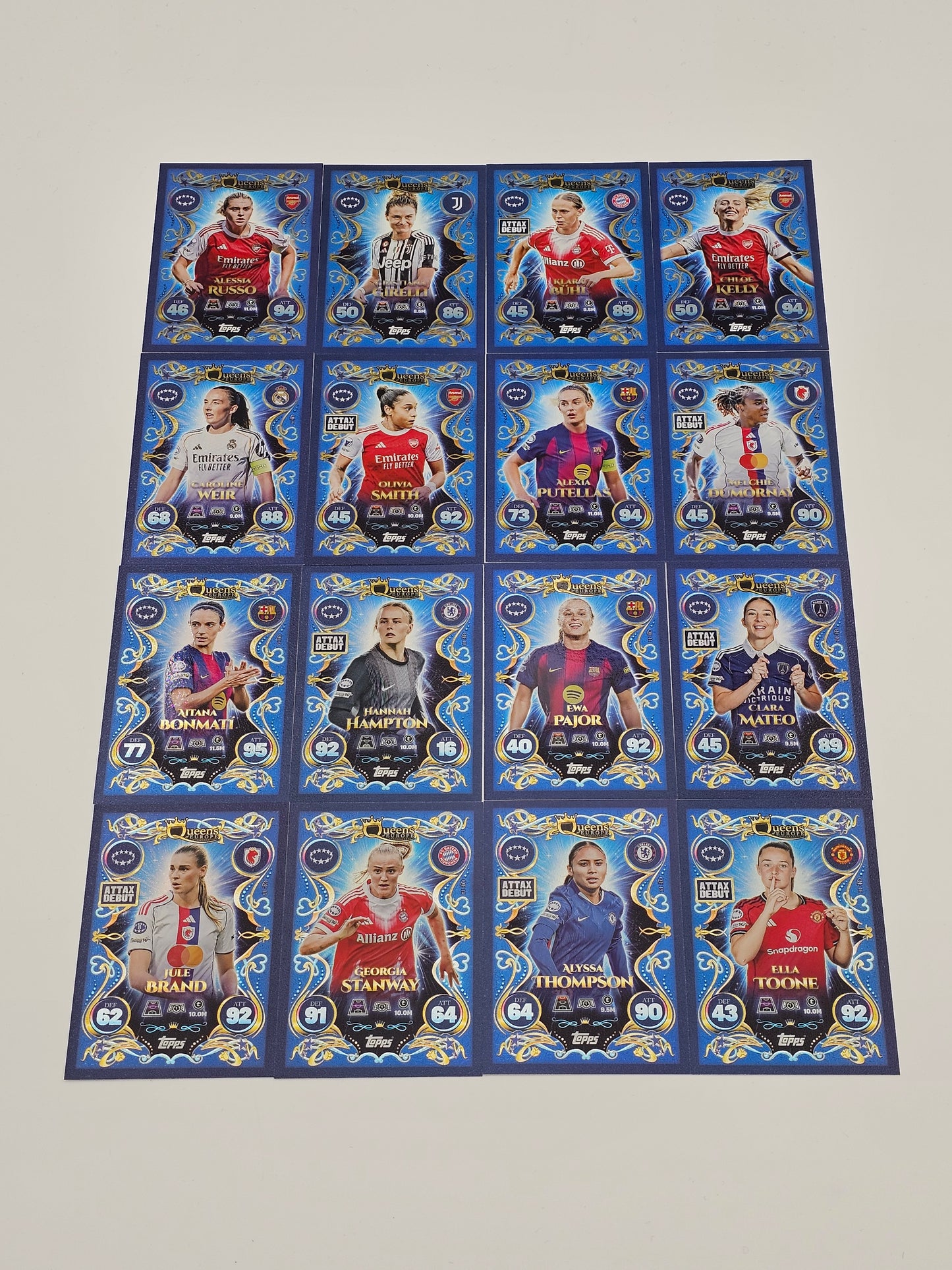 Full Set of all 16x Queens of Europe Cards - Topps Match Attax 2025/26