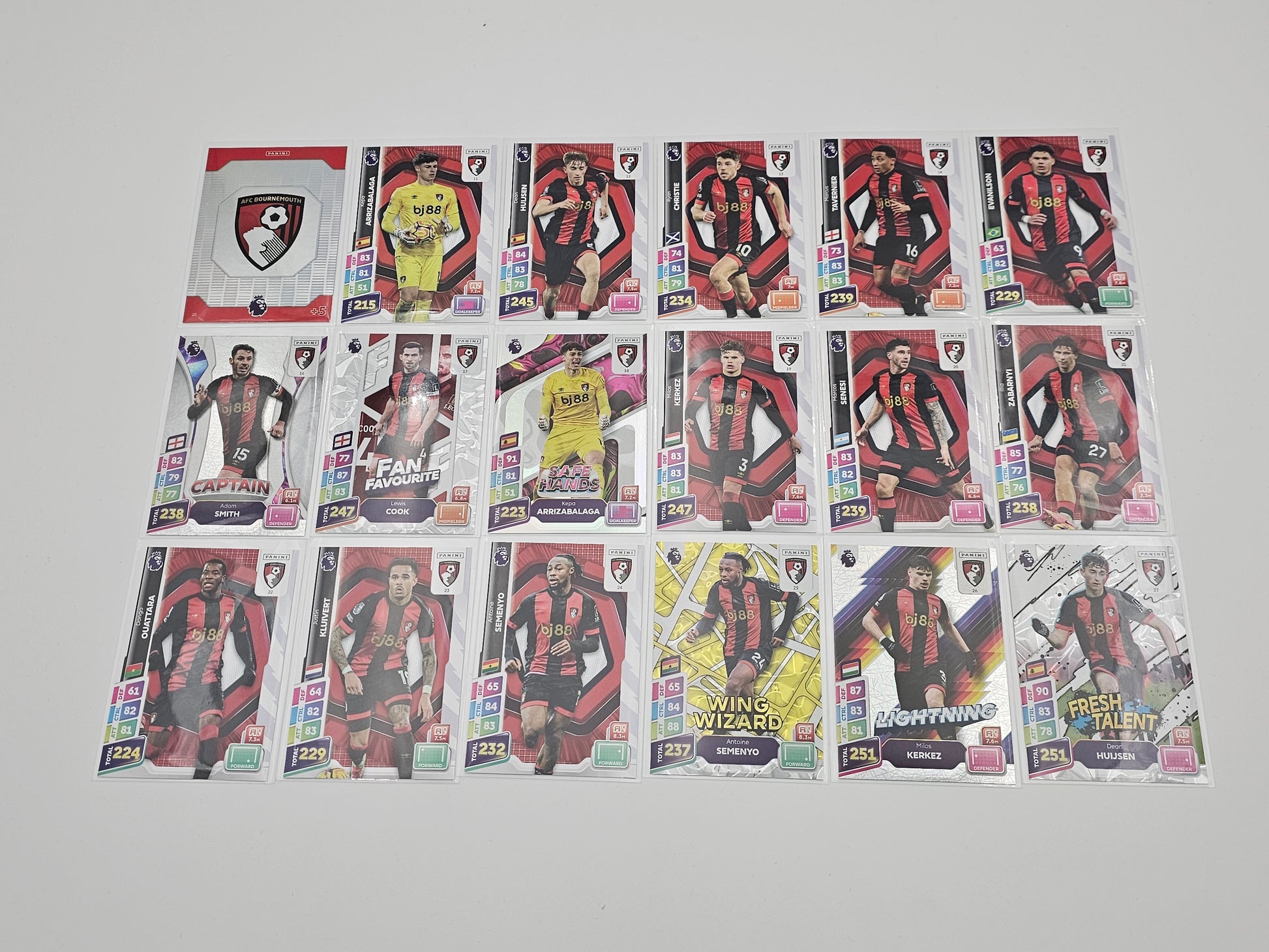 Full Team Set of all 18 AFC Bournemouth Cards - Panini Adrenalyn XL PLUS 2025