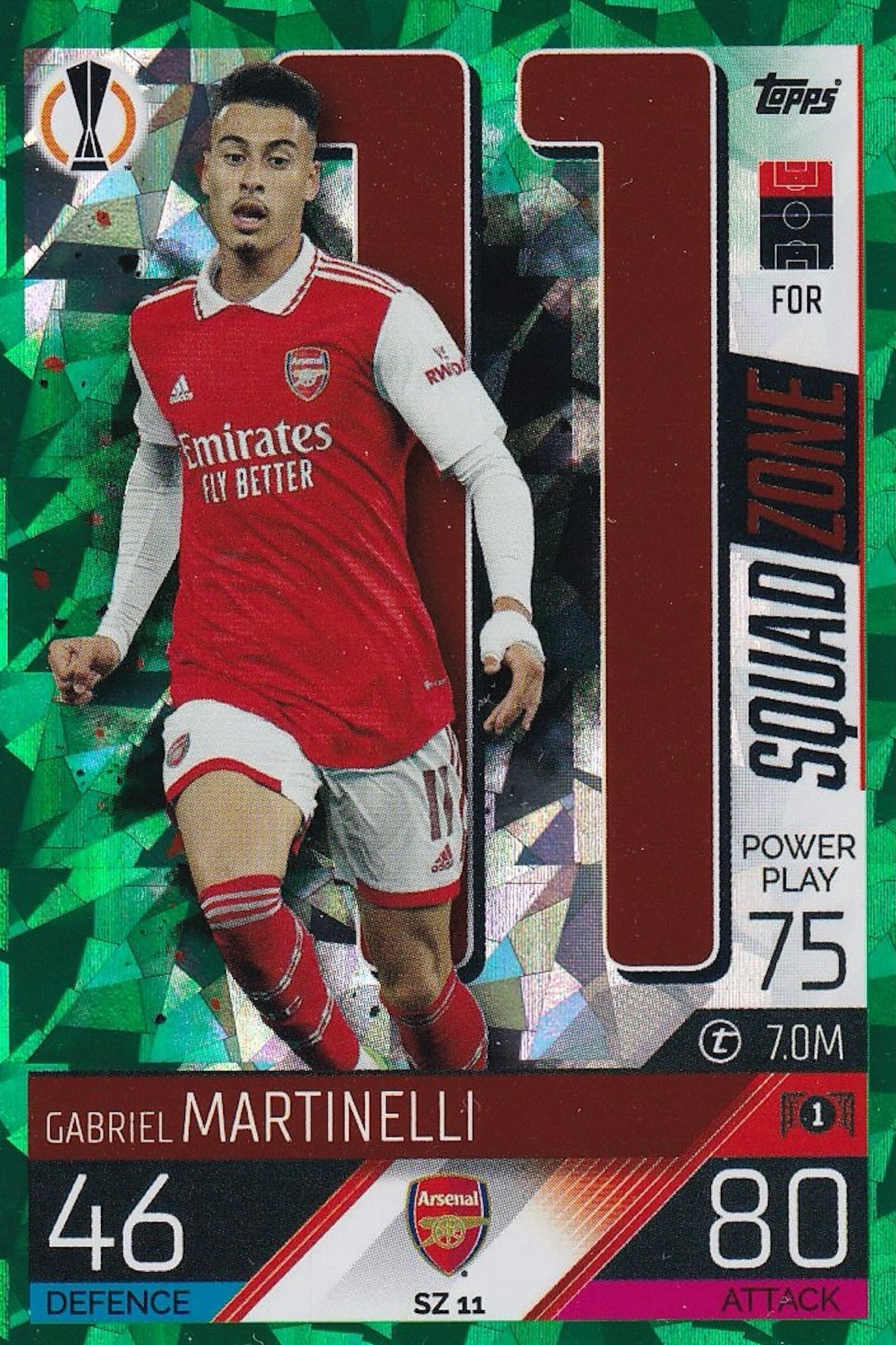 Gabriel Martinelli - Squad Zone EMERALD GREEN FOIL Card #SZ11 - Match Attax Extra 22/23 (2022/2023)