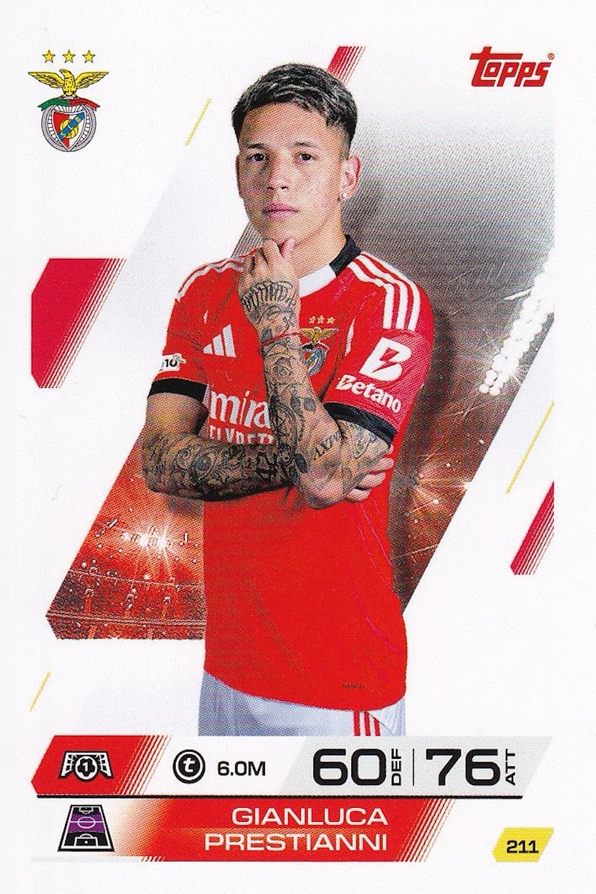 Gianluca Prestianni Base Card #211 - Topps Match Attax 25/26 (2025/2026) SL Benfica
