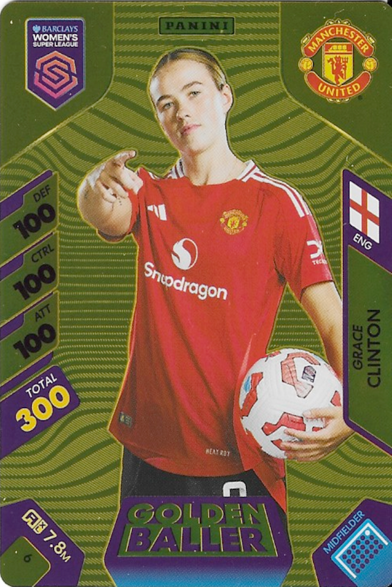 Grace Clinton GOLDEN BALLER Card #6 - Panini WSL 2025 Adrenalyn XL Man UTD MINT