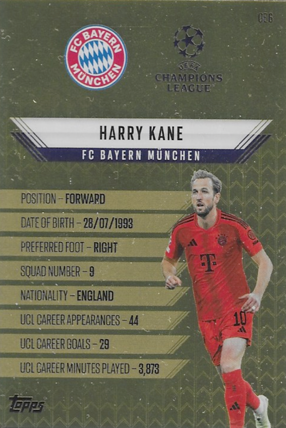 Harry Kane Gold Edge Edition Card #GE6 - Topps Match Attax 2024/2025 (Bayern Munich)