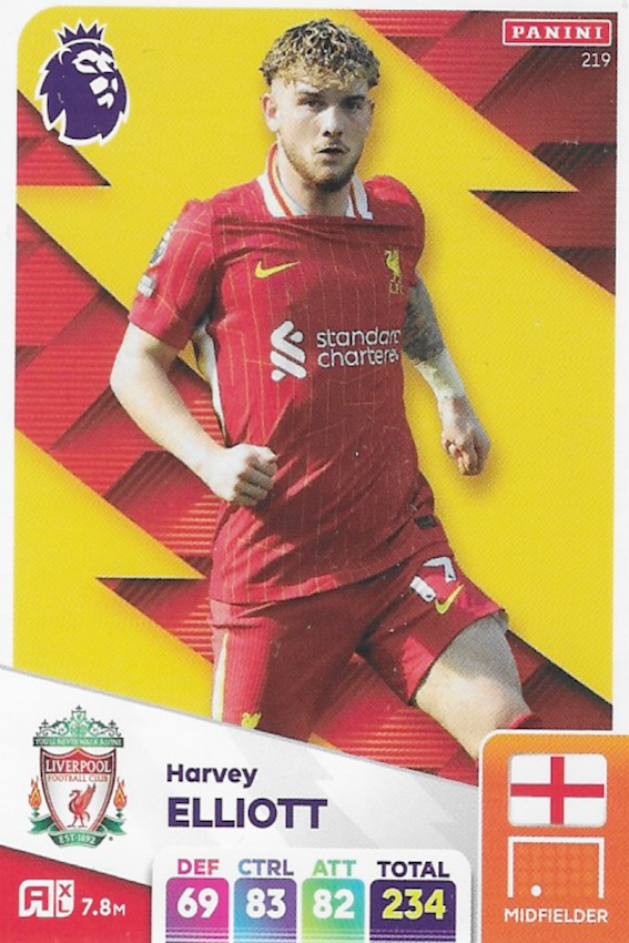 Harvey Elliott Base Card #219 - Adrenalyn XL 2025 Panini Premier League (Liverpool)