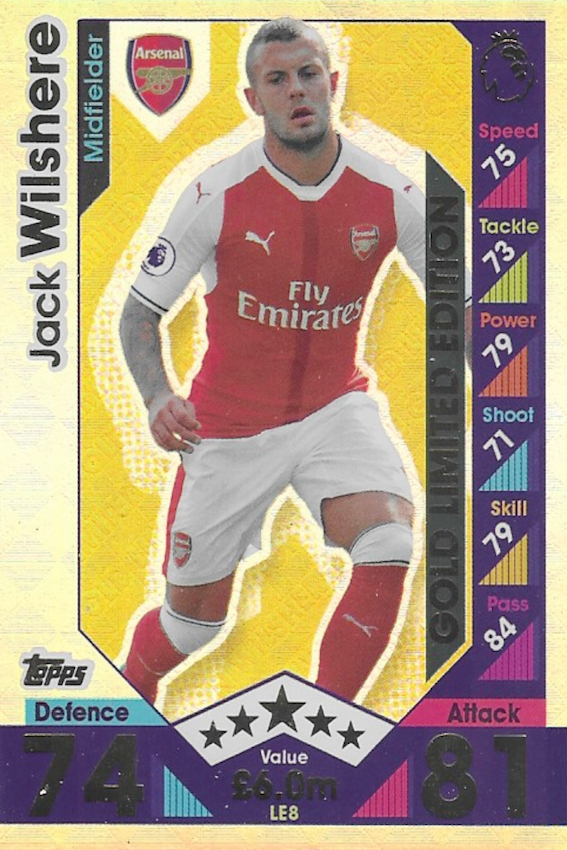 Jack Wilshere Gold Limited Edition Card #LE8 - Topps Match Attax 2016/2017 (Arsenal)