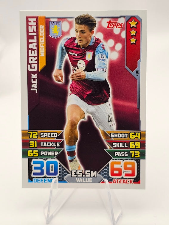 Jack Grealish Rookie Card #49 - Topps Match Attax 2015/2016 (15/16) Aston Villa