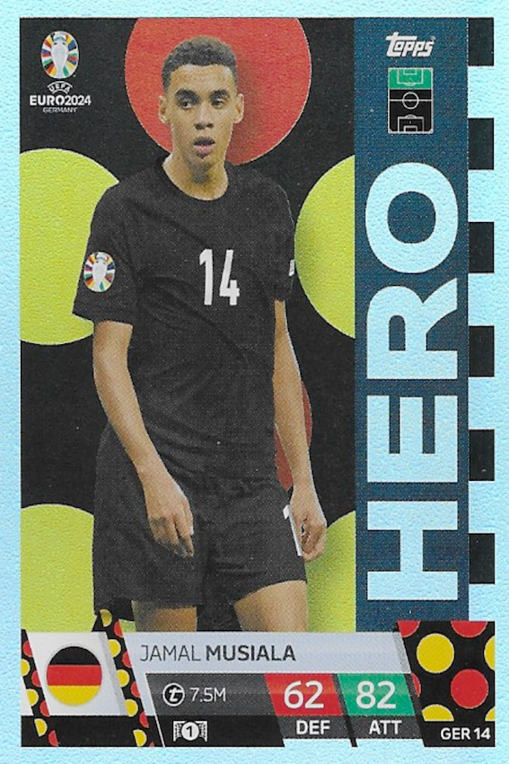 Jamal Musiala HERO Card Number #GER14 - Topps Match Attax Euro 2024