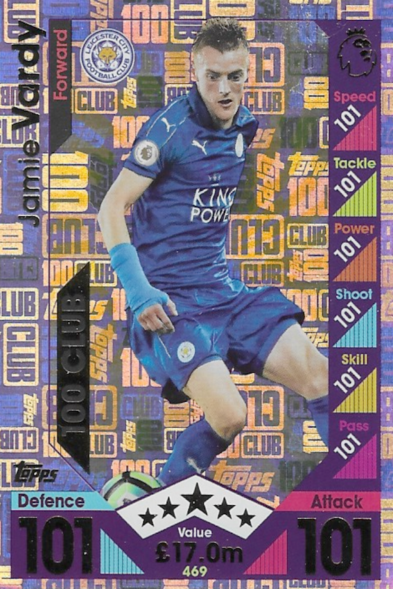 Jamie Vardy 100 Club 101 Card, Number - 469 - Topps Match Attax 2016/2017