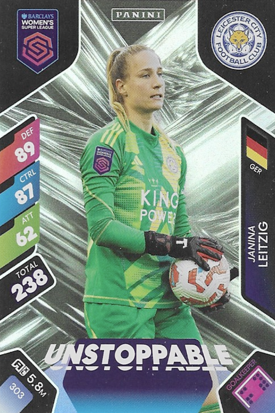 Janina Leitzig Unstoppable Card #303 - WSL 2025 Women's Super League - Panini Adrenalyn XL (Leicester City)