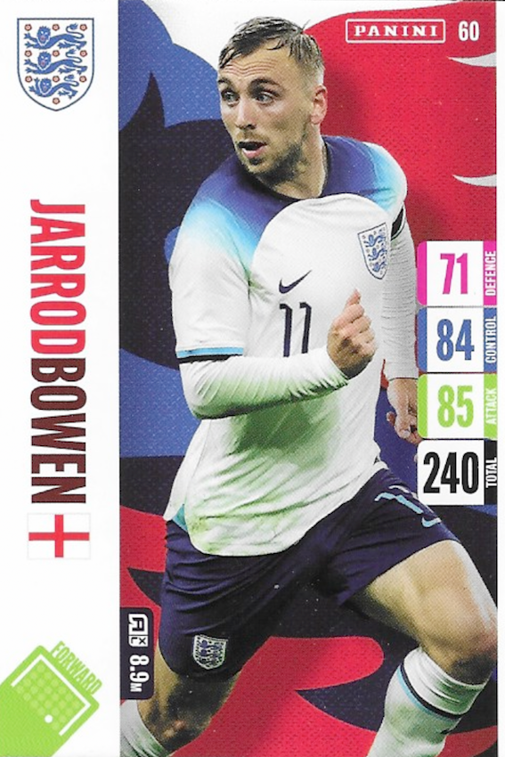 Jarrod Bowen Base Card Number 60 - Adrenalyn XL England 2024 Tournament Edition