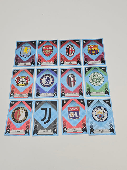 Job Lot/Bundle of 12x Blue Crystal Parallel Team/Club Crest Cards - Topps Match Attax 24/25 (2024/2025) 